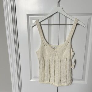 Abercrombie & Fitch Cream Ribbed Fitted Tank Top